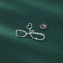 Custom Engraved Love Heart Stethoscope Brooch