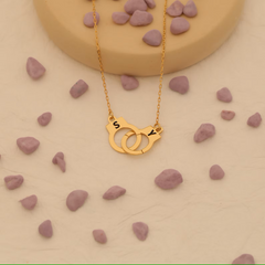 Personalized Police Handcuff Necklace with Initials, Double Necklace with Engraved Initials, Romantic Gift Idea, Valentine's Day Gift