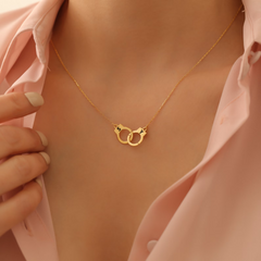 Personalized Police Handcuff Necklace with Initials, Double Necklace with Engraved Initials, Romantic Gift Idea, Valentine's Day Gift