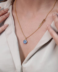 Sideway Name Necklace With Evil Eye