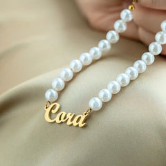 Custom Script Name and Natural Pearl Bracelet