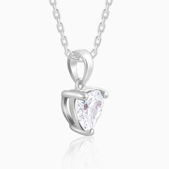 Silver Solitaire Heart  Pendant with Link Chain