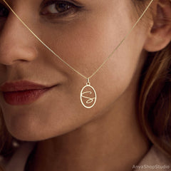 Custom Engraved Oval Initial Necklace